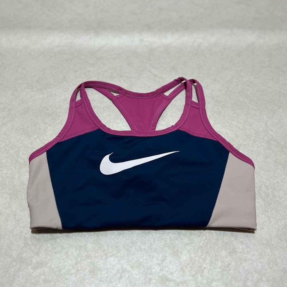Nike Swoosh Color Block (Pink/Blue/White) Dri-Fit Sport Bra, Size Medium